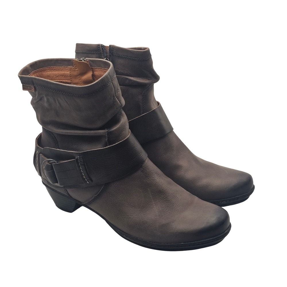 Pikolinos Brujas Leather Boots 40/ 9-9.5 Dark Gray Boho Moto Slouchy 801-9513F